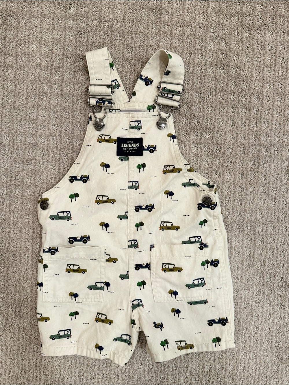 Bout’Chou Baby Boy Toddler Cream Cotton Overalls Romper With Cars, 24M